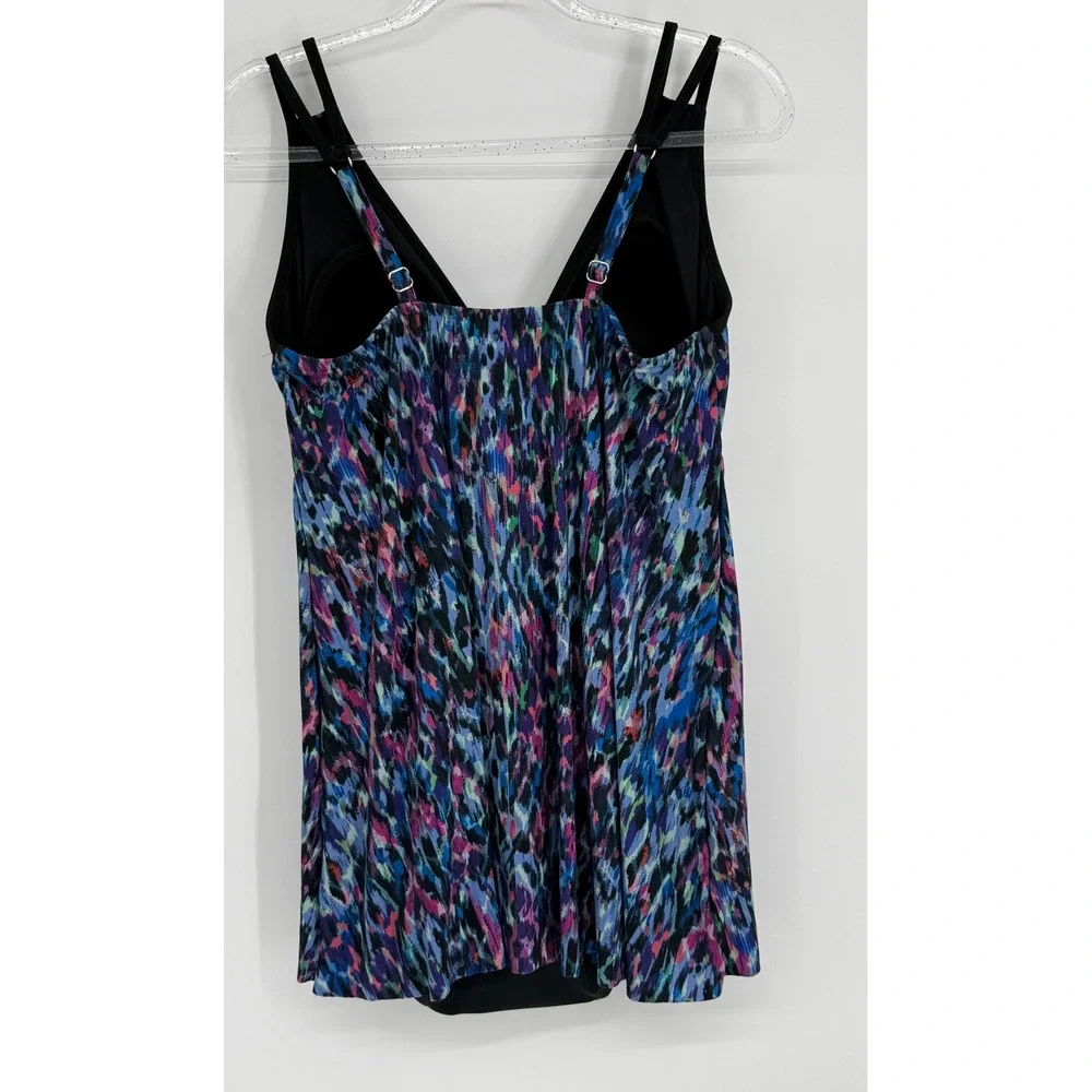 Trimshaper Womens Animal Print Swim Dress Blue Purple Tummy Control Sz 14